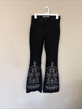 Idyllwind Black Flare Jeans with Silver Embroidered Hem
